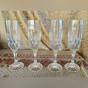Set Of 4 Fluted Champagne Bretagne Glasses By Cristal D'Arques Durand EUC 8 1/4”